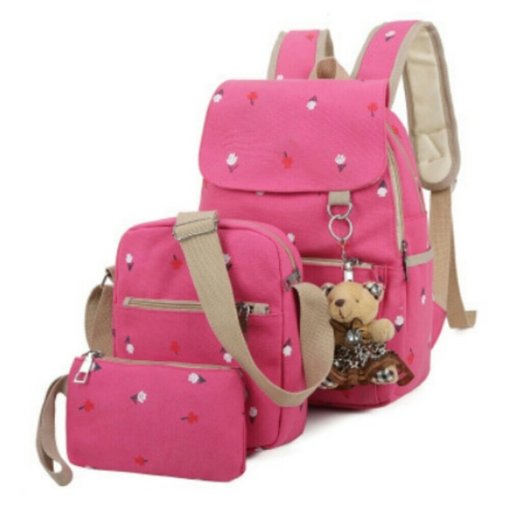 🌸🐻BEAR CHARM DECOR BACKPACK WITH CLUTCH 3pcs🐻🌸